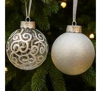 SLEETLY Big Silver Bauble Ornaments for Farmhouse Christmas Tree Holiday Xmas Decorations - Extra Large Shatterproof Plastic 120mm Baubles and Snowflakes, Set of 8