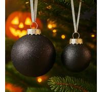 SLEETLY Black Baubles for Christmas Tree Decorations, Shatterproof Plastic 60mm and 80mm Glitter Snow Balls, Icicles and Snowflakes, Ornament Set of 32