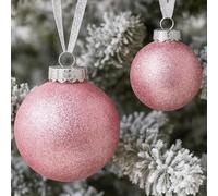 SLEETLY Pink Baubles for Christmas Tree Decorations, Shatterproof Plastic 60mm and 80mm Glitter Snow Balls, Icicles and Snowflakes, Ornament Set of 32