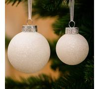 SLEETLY White Baubles for Christmas Tree Decorations, Shatterproof Plastic 60mm and 80mm Glitter Snow Balls, Icicles and Snowflakes, Ornament Set of 32