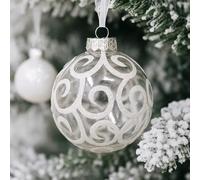 Sleetly White Baubles Set for Christmas Tree, Diamond Swirl, 80mm | Shatterproof Plastic White Christmas Tree Decorations, Large Xmas Holiday Decor, Snowflakes & Icicles, 28pc Set