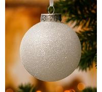 SLEETLY White Christmas Baubles for Farmhouse Tree Holiday Xmas Decorations, Large Shatterproof Plastic 80mm Glitter Snow Balls, Icicles and Snowflakes, Ornament Set of 28