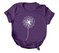 Sleeve Casual Women O-Neck Blouse Printing Short Loose Tops T-Shirt Women's Blouse Neon Dress Women, purple, M