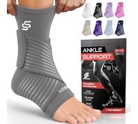 Sleeve Stars Ankle Brace for Women & Men, Ankle Wrap for Sprain, Compression Sleeve for Plantar Fasciitis Relief, Easy Customizable Support: w/Removable Strap (Single/Gray)