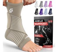Sleeve Stars Ankle Brace for Women & Men, Ankle Wrap for Sprain, Compression Sleeve for Plantar Fasciitis Relief, Easy Customizable Support: w/Removable Strap (Single/Beige)