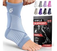 Sleeve Stars Ankle Brace for Women & Men, Ankle Wrap for Sprain, Compression Sleeve for Plantar Fasciitis Relief, Easy Customizable Support: w/Removable Strap (Single/Light Blue)