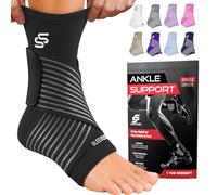 Sleeve Stars Ankle Brace for Women & Men, Ankle Wrap for Sprain, Compression Sleeve for Plantar Fasciitis Relief, Easy Customizable Support: w/Removable Strap (Single/Black)