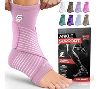 Sleeve Stars Ankle Brace for Women & Men, Ankle Wrap for Sprain, Compression Sleeve for Plantar Fasciitis Relief, Easy Customizable Support: w/Removable Strap (Pair/Baby Pink)