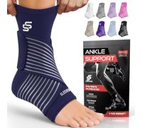 Sleeve Stars Ankle Brace for Women & Men, Ankle Wrap for Sprain, Compression Sleeve for Plantar Fasciitis Relief, Easy Customizable Support: w/Removable Strap (Pair/Navy Blue)
