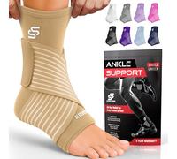 Sleeve Stars Ankle Brace for Women & Men, Ankle Wrap for Sprained Ankle, Compression Sleeve for Plantar Fasciitis Relief, Easy Customizable Support: w/Removable Strap (Single/L:12"-13"/Beige)
