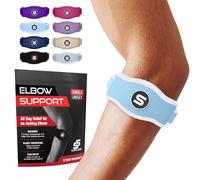 Sleeve Stars Tennis Elbow Support Strap, Golfers Elbow Support for Men & Women Epicondylitis Clasp, Counterforce Arm Band for Tendonitis Relief & Support, w/ 3 Straps Length, Fits 9"-23" (Light Blue)