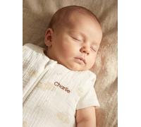 Sleeveless baby sleeping bag with central opening, customisable, IN THE CLOUDS printed white