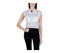 Sleeveless Button-Up Blouse with Classic Collar L