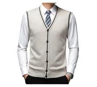 Sleeveless Cardigan for Men Autumn and Winter Men's Wool Undershirt Men's V-Neck Vest Knitted Cardigan Pure Cashmere Bottoming Sweater(Beige,L)