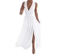 Sleeveless Casual Dress Women Beach Sexy Dress V-Neck Dress Summer Party Casual A-Line Midi Formal Dress Long Elegant Party Dress Comfy Summer Dresses for Women White