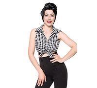 Sleeveless check blouse for knotting - Black - Small