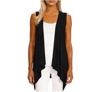 Sleeveless Chiffon Cardigan for Womens Summer Cardigans Lightweight Vest Asymmetric Hem Ladies Gilet Waistcoats Women Thin Loose Soft Open Front Shirt for Daily Casual Wear Black