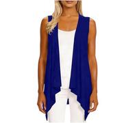 Sleeveless Chiffon Cardigan for Womens Summer Cardigans Lightweight Vest Asymmetric Hem Ladies Gilet Waistcoats Women Thin Loose Soft Open Front Shirt for Daily Casual Wear Blue
