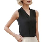 Sleeveless Chiffon Women's Blouse with V-Neck for Casual Office Wear Short Casual Wear Elegant Occasion Summer Fashion Style Shirt Women Top Job Business, black, L