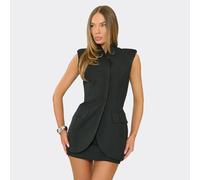 Sleeveless Cinched Waist Pocket Detail Blazer Dress In Black, Women's Size UK 10