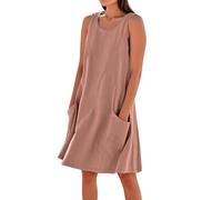 Sleeveless Cotton Linen Dresses for Women UK Casual Summer Swing Short Sundress with Pockets Ladies Tank Vest Dress Plus Size My Orders Sale Clearance Order 2025 Trending Watermelon Red