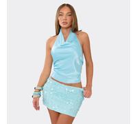 Sleeveless Cowl Neck Open Back Detail Top In Aqua Blue, Women's Size UK 6
