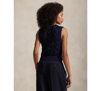 Sleeveless Cable Knit Jumper with Crew Neck Navy