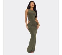 Sleeveless Cut Out Side Twist Front Maxi Dress In Green Slinky, Women's Size UK 14