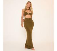 Sleeveless Cut Out Trim Detail Maxi Dress In Khaki Green, Women's Size UK 8