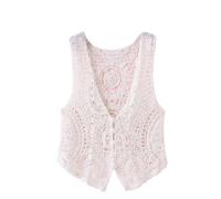 LCDIUDIU Sweater Vest,Womens Floral Crochet Vest White V-Neck Hollow Mandala Flower Sleeveless Open Front Button Short Vest Shawl Cardigan Knit Boho Hippie Gilet Blouse Summer Bikini Cover Up,White