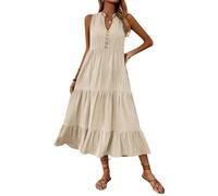 Sleeveless Dresses for Women Line Midi Dress High Waist Button Front Stand Collar Summer Casual Sundress