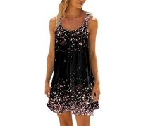 Sleeveless Dresses for Women UK Summer Mini Beach Dress Solid/Sparkly Vest Dress Sundress Casual Loose Flowy Tank Dress Bikini Cover Ups Holiday Party Dress