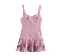 Sleeveless Dresses for Women Women Square Collar Sleeveless Solid Mini Dress Female Summer Pleated Dress Chic High Street Slim Short Dress(Pink,XS)