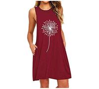 Sleeveless Dresses Plus Size, Ladies Casual Dresses, Comfortable Scoop Neck Sundress Fashion Dandelions Printed Short Dress Basic Summer Dress Loose Breathable Beach-Dress For Go Out