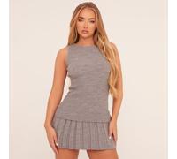 Sleeveless Drop Waist Pleated Hem Micro Mini Dress In Grey, Women's Size UK Medium M