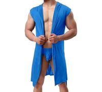 Sleeveless Hooded Robe - Sexy Silk Robe Solid Color Sexy Silky Hat Sleeveless Housewear Lightweight Mens Costume Loose Casual Bathrobe Plus Size Sexy Jumpsuit Classic Satin Pajama Set