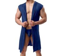 Sleeveless Hooded Robe - Sexy Silk Robe Solid Color Sexy Silky Hat Sleeveless Housewear Lightweight Mens Costume Loose Casual Bathrobe Plus Size Sexy Jumpsuit Classic Satin Pajama Set