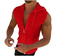 Sleeveless Hoodies for Men Full Zip Slim Fit Vest Quick Dry Gym Tank Tops Solid Colour Lightweight Singlets Breathable Hooded Sports Tshirt Summer Athletic Wear Running Hoody
