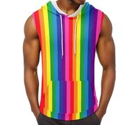 Sleeveless Hoodies for Men,Gay Pride Rainbow Graphic Print Gym Vest Tank Top Festival Outfit Sportswear Summer Bodybuilding Cut Off Workout Men's Drawstring T-Shirt Purple XL