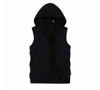 Sleeveless Hoodies for Men Hooded Tank Tops with Pockets Zip Up Workout Cotton Fleece Cut Off Sweatshirt Solid Shirts Playeras Sin Mangas para Hombres(Black, XXXL)