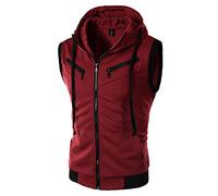 Sleeveless Hoodies for Men Hooded Tank Tops with Pockets Zip Up Workout Cotton Fleece Cut Off Sweatshirt Solid Shirts Camisas De Gym para Hombre(Z12-Red, XXXXL)