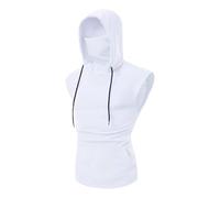 Sleeveless Hoodies for Men Mask Tank Tops with Bulit in Neck Pocket Summer Shirts Pullover Tops Gym Tees Fitness Vest Camisa Sin Mangas para Hombre(White, XL)