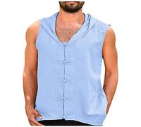 Sleeveless Hoodies for Men UK Clearance Mens Tank Tops Summer Lightweight Cotton Vests Solid Color Button Down Hooded Tank Top Comfortable Cut Off Sleeveless T Shirts
