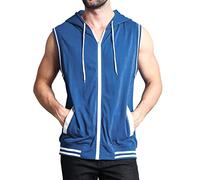 Sleeveless Hoodies for Men UK Clearance Mens Tank Tops Summer Lightweight Gym Vests Running Athletic Sports Workout Sweatshirts Zip Up Hooded Vest with Pockets Blue