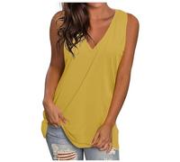 Sleeveless Ice Silk Corset Tank Top Sports Women Vest Women Large Size Shirt Linen Summer Top Solid Color Blouse Loose Top Casual Tops V-Neck Tops 2025 Thin Tunic T-Shirt, Yellow, 3XL