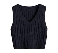 Sleeveless J umpers for Women Plain Ladies Chunky Knit Vest Womens Knitted Winter V Neck Tank Top Pull Over Soft Casual Outwear Sleeveless J umper Plus Size for Modern Ladies Girls (Black, S)