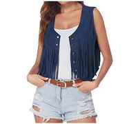 Sleeveless Jackets for Women Fringed Waistcoat Open Front Tassel Gilet Plain Casual Y2K Summer Cardigans 70s Hippie Tasseled Vest Ladies Cardigan Cowgirl Wasit Coat