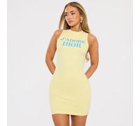 Sleeveless J'Dore Logo Graphic Detail Mini Dress In Yellow, Women's Size UK 6