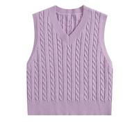 Sleeveless Jumpers for Women Plain Ladies Chunky Knit Vest Womens Knitted Winter V Neck Tank Top Pull Over Soft Casual Outwear Sleeveless Jumper Plus Size for Modern Ladies Girls Purple