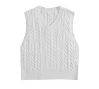 Sleeveless Jumpers for Women Plain Ladies Chunky Knit Vest Womens Knitted Winter V Neck Tank Top Pull Over Soft Casual Outwear Sleeveless Jumper Plus Size for Modern Ladies Girls White